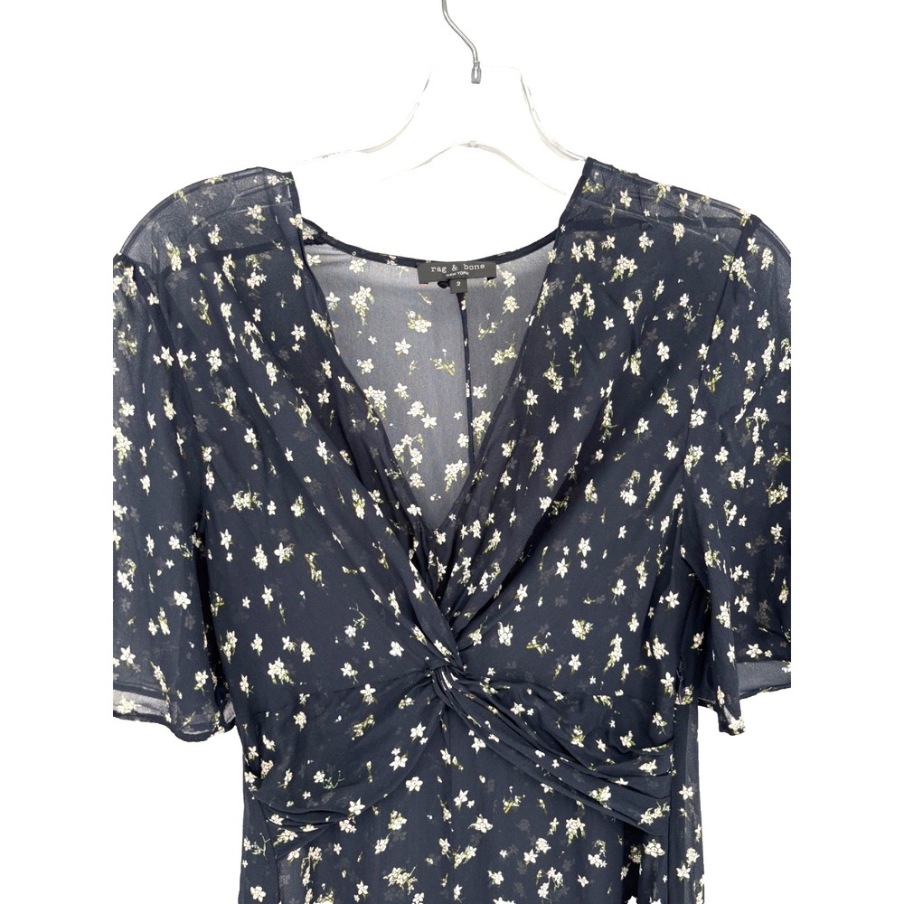 Rag & Bone Tamar Floral Maxi Dress Midnight Blue Chiffon Boho Romantic Ethereal - Picture 8 of 12